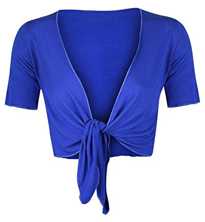 Womens Ladies Cap Short Sleeve Shrug Tie Up Front Crop Bolero Cardigan 8-22 Royal Blue 16-18