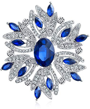 Grande Épingle Broche De Style Vintage En Forme De Fleur En Cristal De Saphir Simulée Bleu Pour Femmes Pour Mère Plaqué Argent
