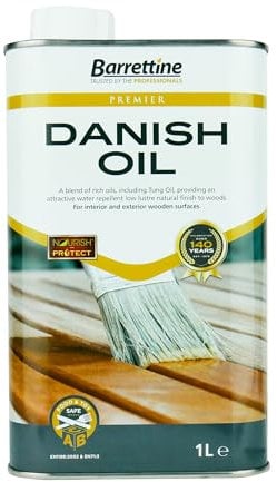 Barrettine Premier Danish Oil (1L) - Water Repellent Danish Oil for Wood Turning, Scandinavian Furnishings, Door, Panelling & More, Enhances Natural Appearance of Wooden Surface