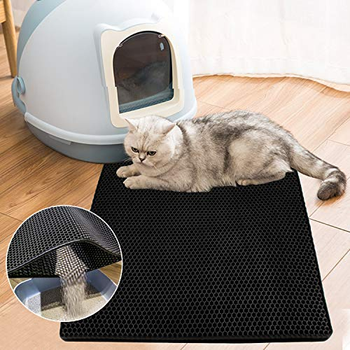 EINFEBEN Katzenklo Matte Waben Design Katzenstreu Matte 78 * 60 cm Doppelte Schichte Entwurf Bienenwabe faltbar wasserdichte Leicht zu reinigende Schwarz