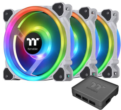 Thermaltake Riing Trio 12 RGB White TT Premium Edition - 3 Pack, 120mm, 3 Independent 16.8 Million Color LED Ring Design, Featuring 30 addressable LEDs, Case/Radiator Fan, CL-F126-PL12SW-A