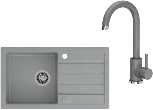 VBChome Fregadero con grifo, 77 x 44 cm, gris, para empotrar