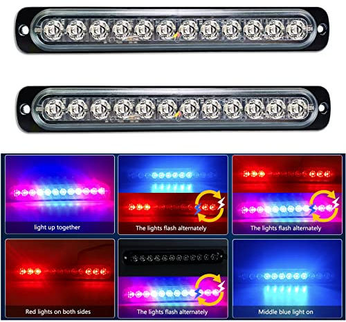 RIGIDON 2 Pcs 7.5 12 LED rouge bleu feu de freinage stroboscopique, 12V 24V Barre lumineuse led pour offroad véhicule voitureutilitaire, bateau, remorque, caravane, Balise clignotante de sécurité