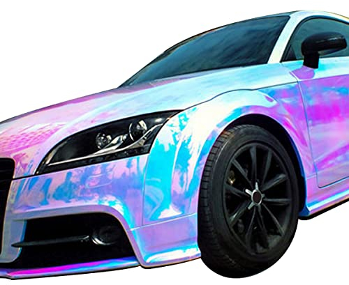 Cozylkx Chrom Holographische Wrapping Folie Vinyl Klebefolie Auto Schutzfolie Aufkleber Regenbogen Chrom Vinyl Wrap Folie Schützende Autohaut-Lila-blau-1.37×18m