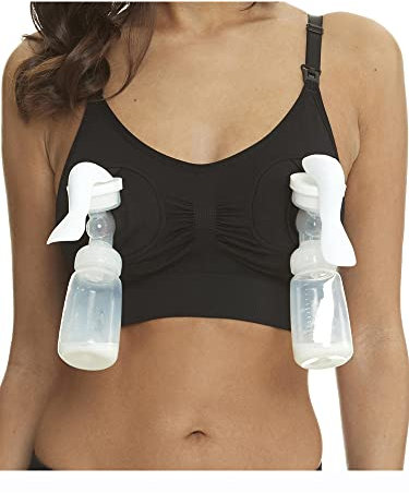 YILEEGOO Women 's Nursing Bra Seamless Hands Free Breast Pump Breast Feeding Pump Pumping Maternity Bra (Black, XL)
