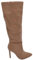 Malu Shoes Stivali alti donna al ginocchio in pelle beige nude a punta tacco a spillo 12 cm zip lunga aderente moda linea Basic (38 EU)