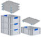 PROREGAL SuperSparSet 4x Eurobox NextGen Color mit Auflagedeckel & Schiebeschnappverschlüsse, HxBxT 22x40x60cm, 44L, Griffe blau geschlossen, Verstärkter Boden, Eurobehälter Transportbox