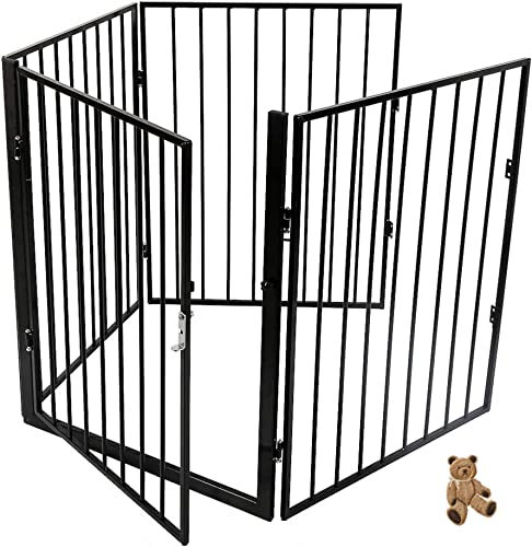 Griglia di Protezione per Caminetto -Porta Apertura Metallo Attrezzi Camino- Barriera di sicurezza- Cancelleto di Sicurezza- Barriera Protettiva Pieghevole per Porte o Scale (240*2,5*75 cm (4 pezzi))