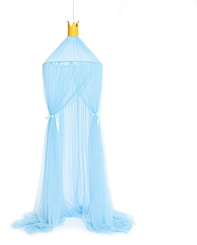 Surwin Betthimmel Madchen Jungen Babybett Doppelbett, Krone Moskitonetz Baldachin Kinderzimmer Einzelbett Himmel Schlafzimmer Dekoration Spielzelte Kinder Geschenk, Ohne Bohren (Blau)