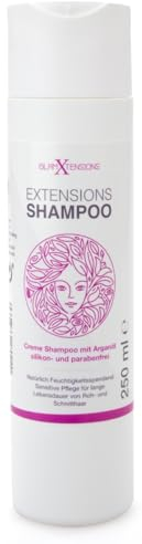Extensions Shampoo - ohne Silikone | hoher Anteil Arganöl - Für Rohhaar, Echthaar, Extensions Pflege Haarverlängerungen Perücken und Haarteile, 1 x 250ml