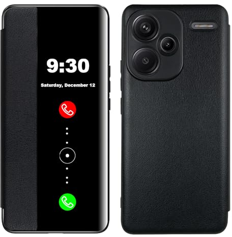Lemxiee Case für Xiaomi Redmi Note 13 Pro+ 5G Handyhülle,Premium PU Flip Schutzhülle,Transluzentes PC Sichtfenster Weiche Silikon-Schutzhülle für Xiaomi Redmi Note 13 Pro+ 5G hülle