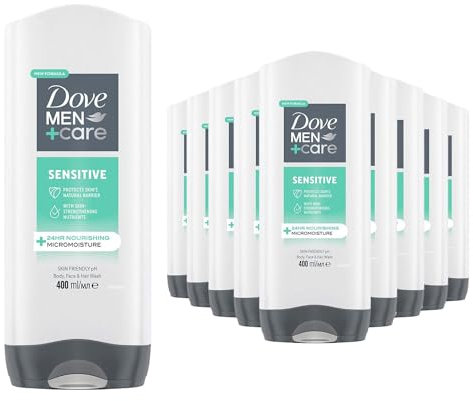 Dove Men+Care 3-in-1 Body, Face & Hair Wash Hydrating Sensitive Provides 24 Hour Nourishment with Clean and Calm Scent of Fresh Mint and Cedar Body Wash for Men, 400ml Pack of 12