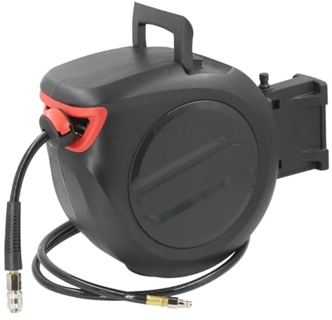 STI Avvolgitubo automatico per aria compressa 20m da Parete con Box e fissaggio a parete Tubo Aria 17 bar con attacchi rapidi da 1/4 di pollice e tubo da 3/8