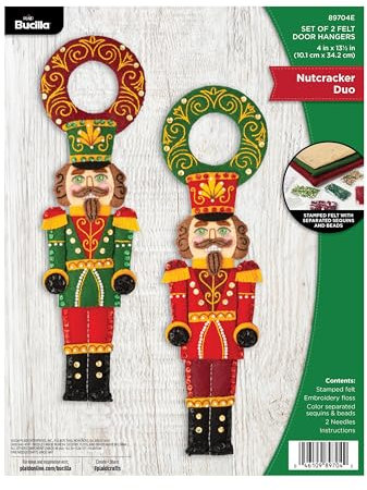 Bucilla, Nutcracker Duo, Felt Applique 2 Piece Door Hanger Kit, Perfect for Holiday DIY Arts and Crafts Projects, 89704E