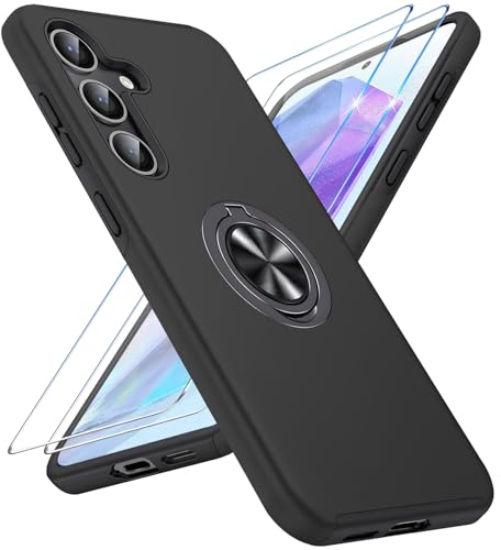 Vaki Handyhülle für Samsung Galaxy A55 5G Hülle [Mit 2xSchutzfolie] Schutzhülle Galaxy A55 Case mit 360° Magnetischer Ring Ständer Kratzfest Fallfestigkeit Stoßfest für Samsung A55 5G Cover (Schwarz)