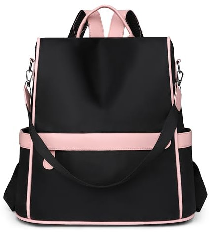DORRISO Mode Anti Dieb Damen Rucksack Elegant Umhängetaschen Farbblock Damen Reise Schultaschen Einfach Entwurf für Büro Urlaub Einkaufen Leichtgewicht Wasserdicht Nylon Schwarz