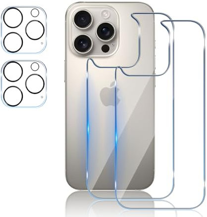 TUTUO [2+2 Pack Tempered Glass Compatible with iPhone 16 Pro Back Screen Protector + Camera Lens Protector, 9H Hardness HD Back Screen Protector Protective Film No Bubbles Anti-Scratch