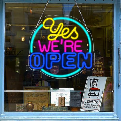 SHENEON Open Neon Signs for Wall Decor Text Led Sign for Business Decor Open Neon Sign for Shop Restaurant Coffee Manicure Store Bar Salon Grocery Store Dessert Store Opening 13.7 * 13.2in(XD-323)