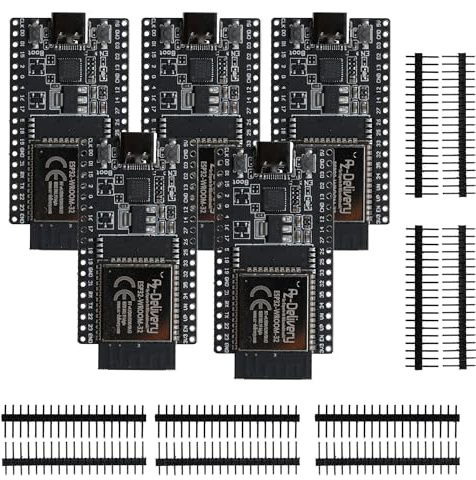AZDelivery 5 x ESP32 Board Dev Kit C V4 NodeMCU WLAN WiFi Development Board unverlötet mit USB-C Anschluss kompatibel mit Arduino inklusive E-Book! (Nachfolger Modul von ESP32 Dev Kit C)