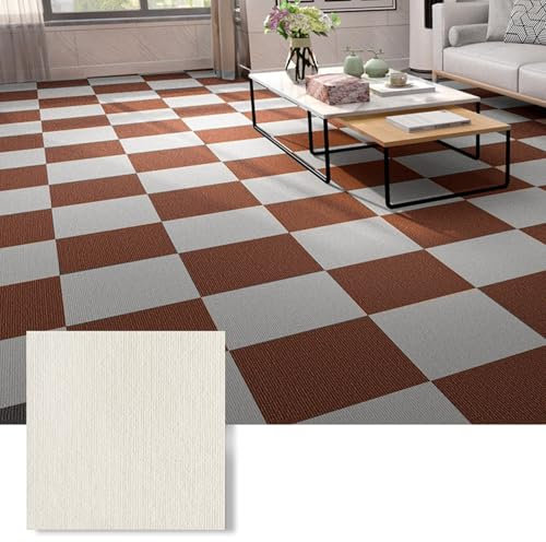 Selbstklebende Teppichfliesen, selbstliegend, langlebig, rutschfest, strapazierfähig, Teppichfliesen, Bodenbelag für Büro, Wohnzimmer, Schlafzimmer (Größe: 60 x 60 cm, Farbe: gebrochenes Weiß)
