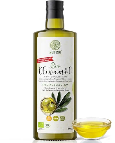 NUR BIO Olio d'oliva biologico 750 ml di olio fruttato delicato dall'isola di Lesbo nativo Omega-3 di alta qualità greca