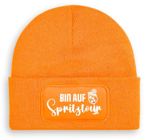 Bin auf Spritztour - Beanie | Strickmütze | Wollmütze | Beanie mit Druck | lustige Sprüche | Apres-Ski | Winter | Orange