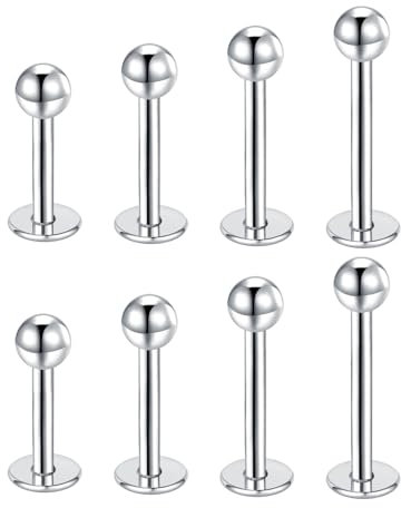 Gojewen 8er Lippenpiercing Labret Stecker 6/8/10/12mm Silber Piercing Ohr Lippe Helix Tragus Stud Chirurgenstahl