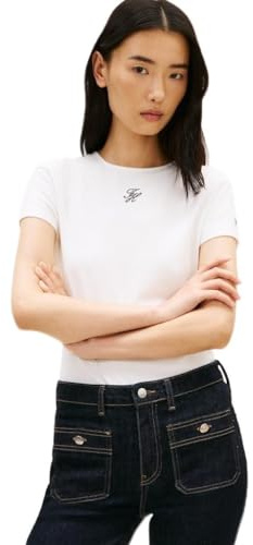 Tommy Hilfiger Damen Th Script Slim Ss Tee Ww0ww48710 S/S T-Shirt (1er Pack)