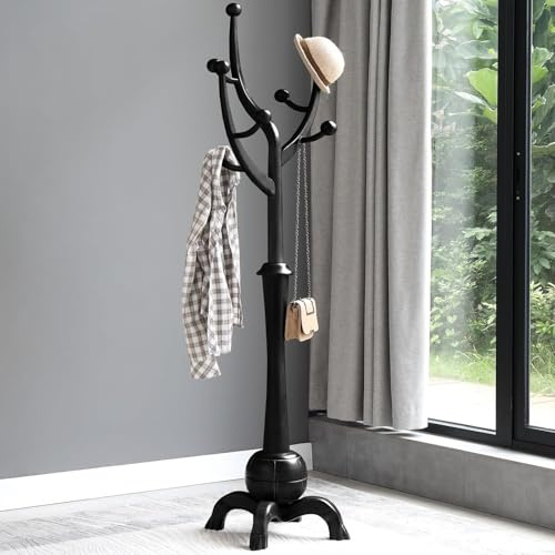 Bekrvio Porte-manteau en bois massif avec 8 crochets, capacité de charge de 75 kg, design créatif de branche et pied stable.
