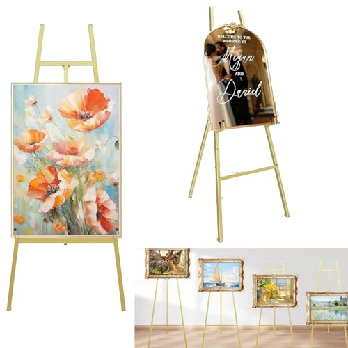 Cavalletto Per Matrimoni, 110cm Cavalletto In Metallo Da Cavallettos Dorato Grande Cartello Di Benvenuto Decorazione Per Matrimoni Cartello Di Benvenuto Poster Fotografico Altezza Regolabile
