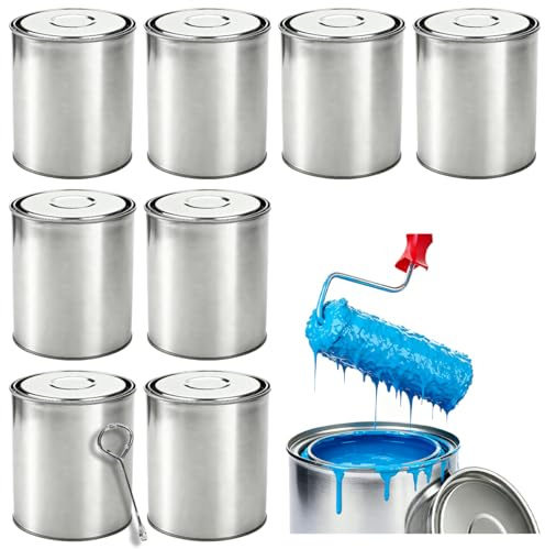 Fastrove 8 Pack 1 Litre Metal Paint Storage Containers With Lids | Empty Paint Tins With Lids Leakproof Stackable Empty Paint Tins,Hdpe Sealable Buckets For Paint Mixing,Diy Crafts & Home Use