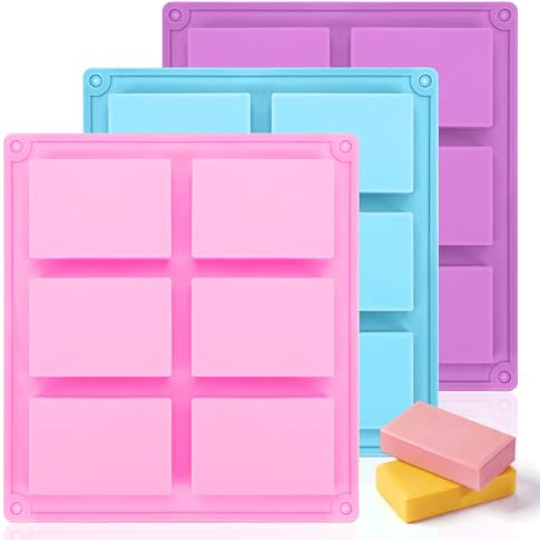 3er-Set Silikon-Seifenformen, 6-fach Silikonformen, rechteckige Silikonformen – geeignet für Seifenherstellung, Kuchen, Schokolade und DIY-Bastelprojekte