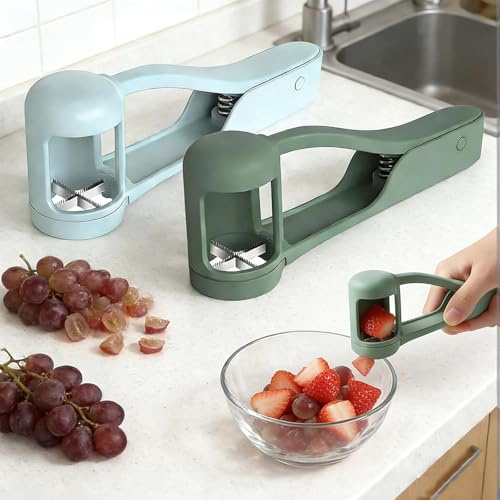 2 Pcs Grape Cutter Set Grape Slicer Vibrant Blue Green Fruit Cutter Easy Kitchen Tool for Toddlers Safe Grape Cutter for Toddlers Effortless & Fruit Slicer for Healthy Snacks