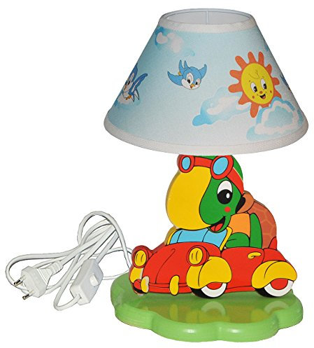 alles-meine.de GmbH hochwertige Tischlampe aus Holz - Schildkröte im Auto - 37 cm hoch - Kinderzimmer Tischleuchte - Lampe Tiere - Nachttischlampe für Kinder Stehlampe/Tischleu..
