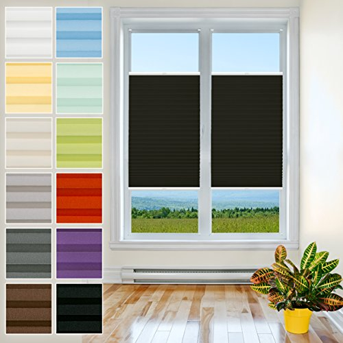 Plisart Premium Plissee Klemmfix Ohne Bohren, Schwarz 35x70cm, Sonnenschutz, Lichtdurchlässig, Easyfix Rollo Plissees für Fenster, Faltrollo, Jalousie zum Klemmen, Plisseerollo