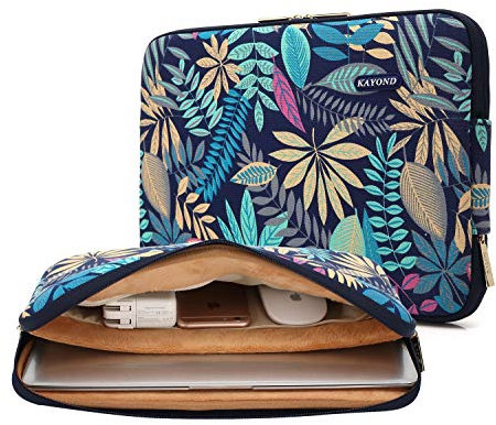 KAYOND Forest Series Pattern Water-resistant 12.5 inch 13 inch Canvas laptop sleeve with pocket for 13.3 inch laptop case macbook air 13 case macbook pro 13 sleeve ipad 12.9 (13-13.3 inch, Blue)