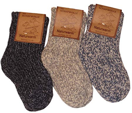 WOWERAT Nowegersöckchen 3er Pack Wollsocken Baby Kinder