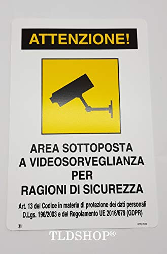 TLDSHOP® CARTELLI SEGNALETICI IN PVC AREA SOTTOPOSTA A VIDEOSORVEGLIANZA 20X30 PZ 1