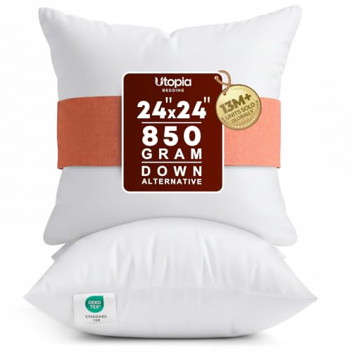 Utopia Bedding 24x24 Pillow Inserts, Set of 2, White – Indoor Decorative Throw Pillows for Bed, Sofa & Couch – Soft, Supportive & Fluffy Cushion Inserts