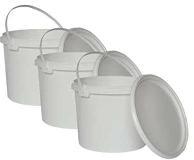 Nipter Seau en Plastique de qualité Alimentaire avec Couvercle, Blanc, 100% recyclables, 10L x 3 pièces