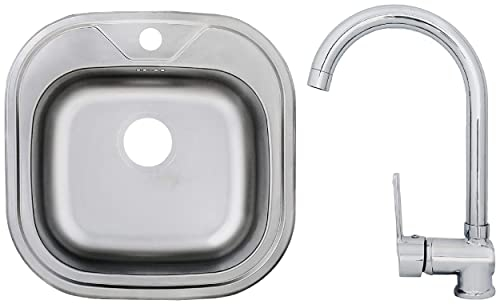 Edelstahlspüle Einbauspüle Sets mit verschiedenen Hochdruck Armaturen 1 1,5 oder 2 Becken Spülbecken Spüle Küchenspüle rechteckig oval oder rund (48 x 48 cm + Ruby Armatur)
