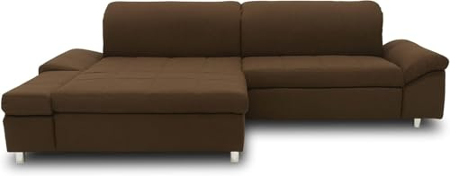 DOMO. collection Ecksofa Mika, Longchair Links, L-Form, Dunkelbraun | Longchair links mit Armlehnfunktion und Chromfüßen in moderner Optik, 260 x 178 x 80 cm (BxTxH) für hohen Sitzkomfort