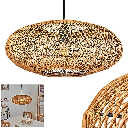 Hängeleuchte Mulstrand, moderne Pendellampe aus Metall und Sisal in Schwarz/Natur, Leuchte im Vintage-Design mit Lichteffekt, 1-flammig, 1 x E27-Fassung, ohne Leuchtmittel