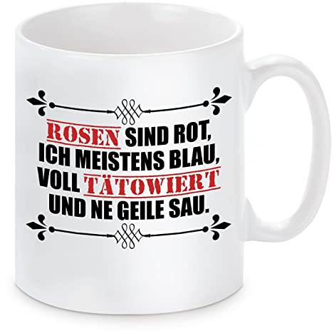 Herzbotschaft Tasse mit Motiv - Tätowiert und ne Geile Sau.