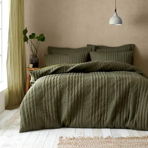 Pineapple Elephant Tamba Jersey Stripe Super King Duvet Cover Set Olive