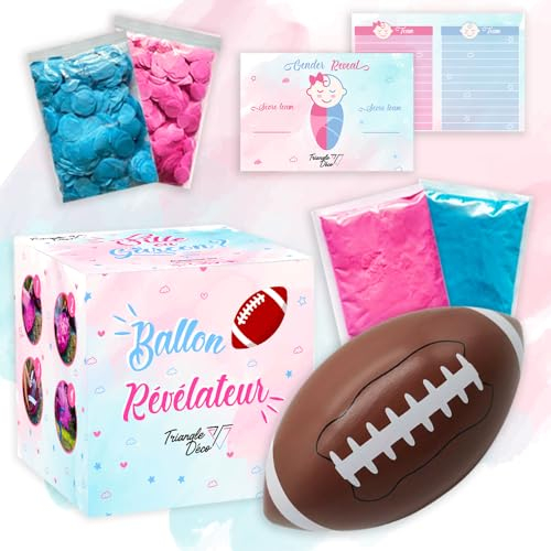 Gender Reveal Rugby Ball mit rosa und blauem Puder, rosa und blau Konfetti, Prognostikkarte, Gender Reveal Ball Gender Reveal Gender Reveal Geschlecht Enthüller, Mädchen oder Jungen, Gender Reveal
