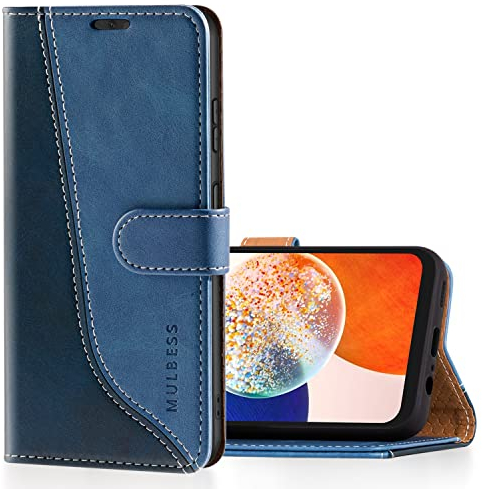 Mulbess Coque pour Samsung Galaxy A14 5G, Etui a Rabat, Housse en Cuir, Pochette de Protection Portefeuille, Élégant Diamant Bleu