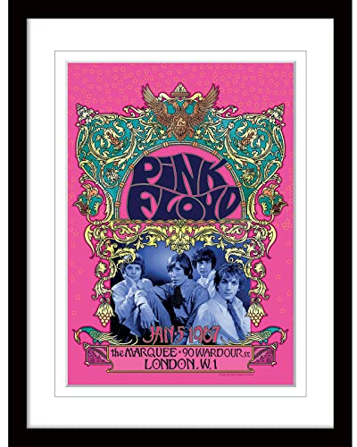 Pyramid International Pink Floyd Poster, gerahmt, Konzertposter, Sammlerausgabe ('67 Gig mit weißem Rand), 30 x 40 cm, Rahmen – offizieller Merchandise, mehrfarbig, 40,6 x 30,5 cm