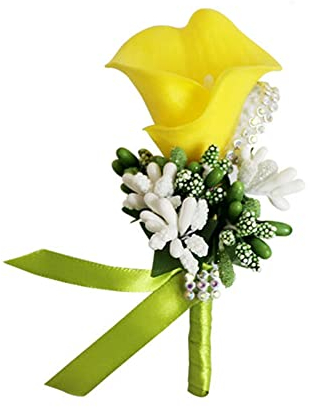 SHTGOI Calla Lily Boutonniere Künstlicher Blumenstrauß Strass Brosche Handgefertigte Ansteckblume mit Sicherheitsnadel Blume Corsagen Hochzeit Zubehör für Braut Bräutigam Gans Gelb