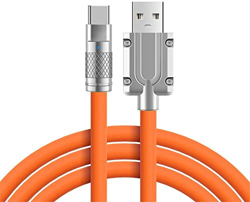 cablecc Type A USB-A to USB-C Liquid Silicone Ultra Soft 120W Power USB2.0 Data Orange Cable Fast Charge for Laptop Tablet Phone 100CM